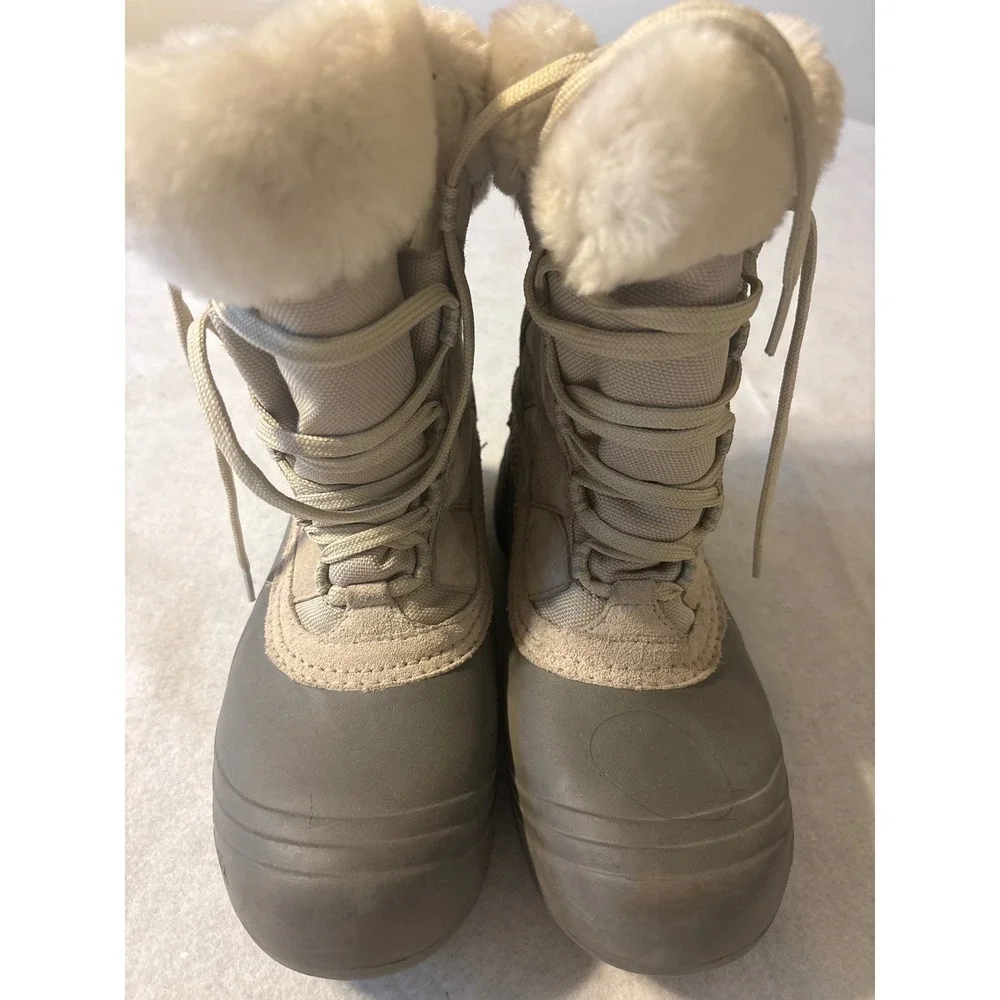 Columbia Bugaboot Winter Boots Kids Size 8 Beige Good Waterproof Faux Fur Lining